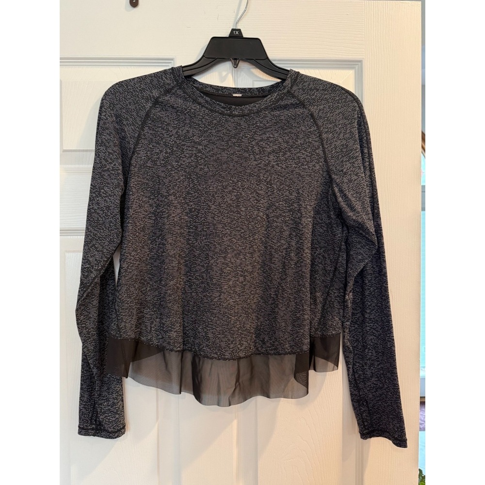 Lululemon Women's Medium Black Speckled Open Back Mesh Hem Long Sleeve Top